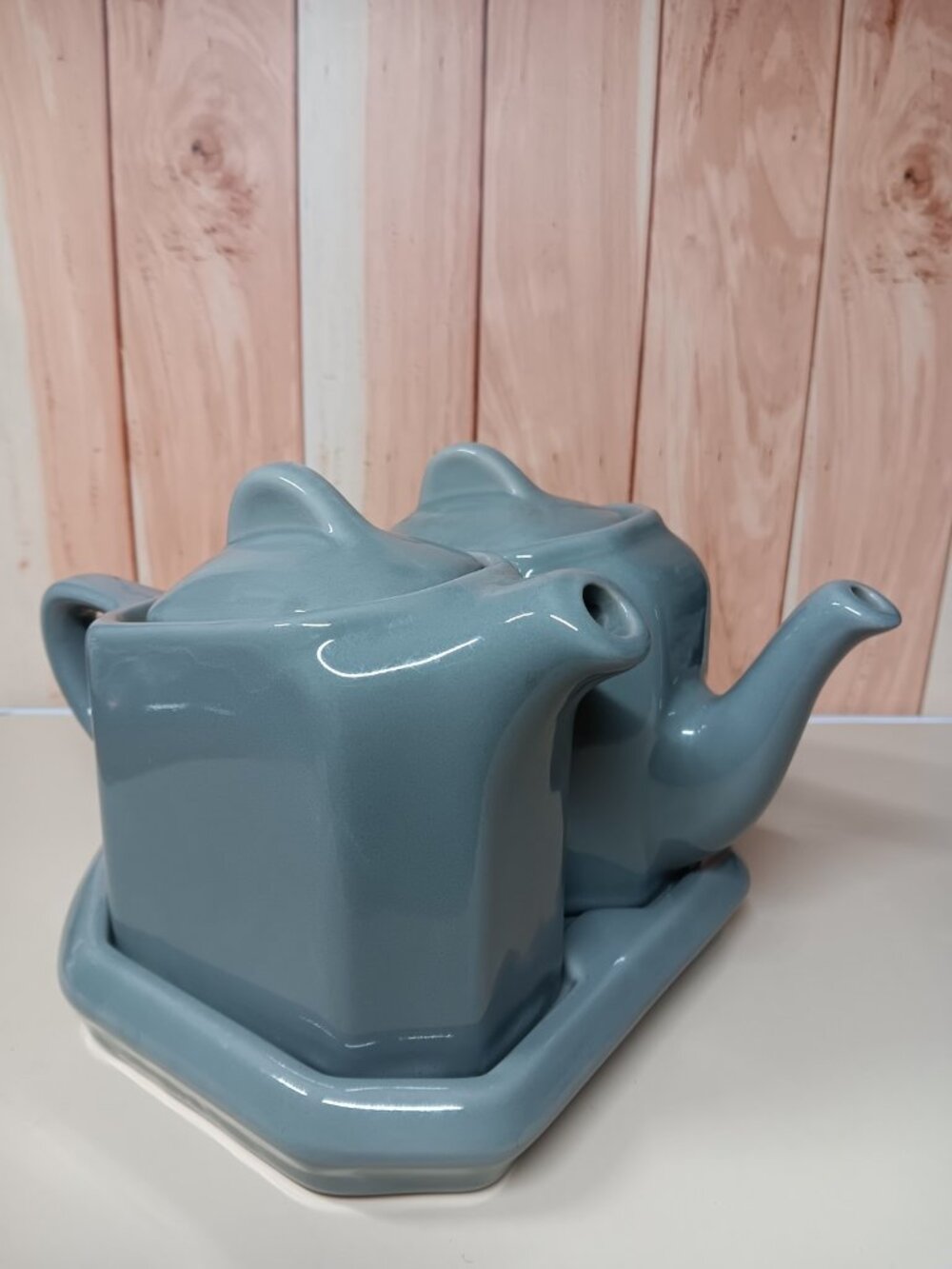 VTG Hall China Ohio Tea for Two Teapot Set Gray MCM Twin Art Deco Coffee
